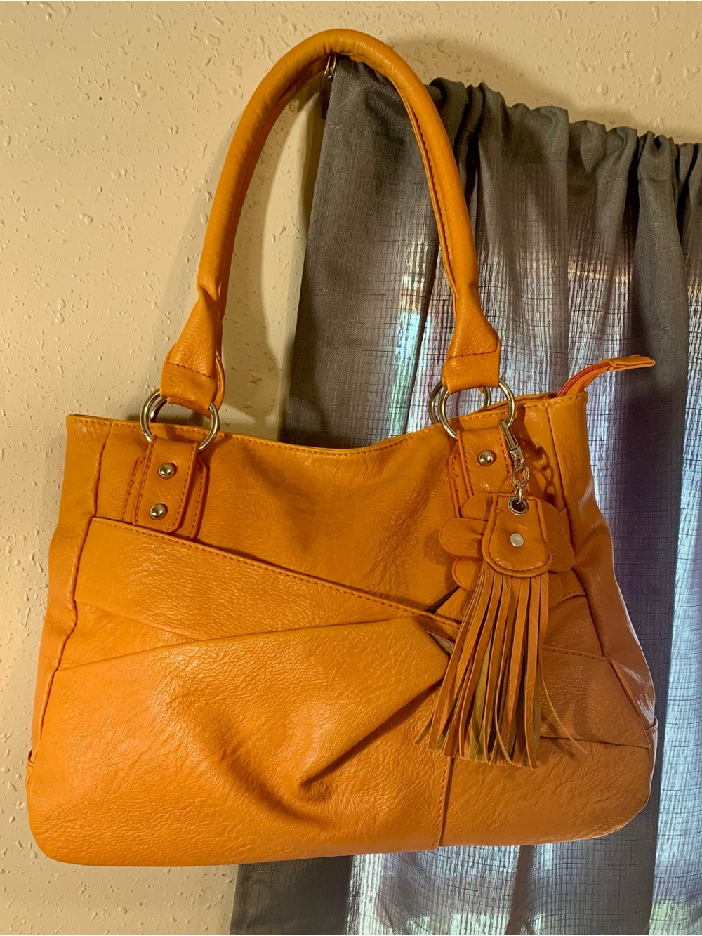 Classic Women's Orange Shoulder Tote with Tassel Accent - Picture 2 of 9